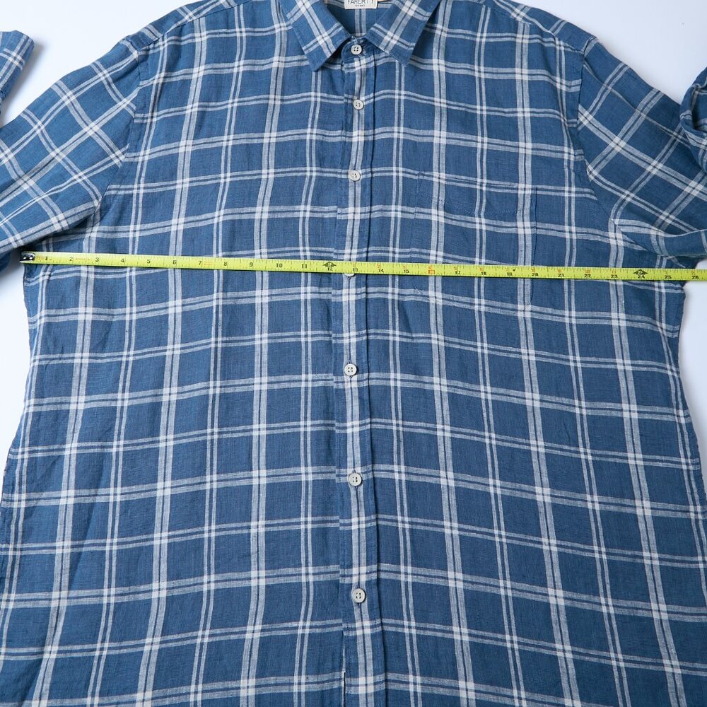 Faherty Laguna 100% Linen Nightfall Plaid Button Down Blue Shirt XXL - Picture 14 of 14